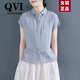 QVI高端品牌純棉短袖襯衫女2025夏季新款休閑減齡修身顯瘦棉麻上衣潮 淺藍色 M 100-120斤