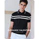 卓凡尼·華倫天奴（GIOVANNI VALENTINO）涼感夏季條紋短袖POLO衫男士針織休閑T恤透氣薄款翻領(lǐng)體恤
