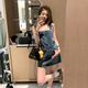 唐思薇美式復古牛仔背帶裙女夏季a字顯瘦2025新款工裝裙小眾短裙連衣裙 牛仔色 M 【建議100-115斤】