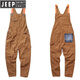 JEEP SPIRIT潮牌大碼吊帶褲男春秋牛仔背帶褲寬松休閑老爹闊腿連體褲男女同款 卡其 001卡其吊帶褲 6XL (215-225斤穿)