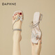 達(dá)芙妮（DAPHNE）水晶跟水鉆粗跟時(shí)尚涼鞋女氣質(zhì)百搭兩穿透明外穿拖鞋女 粉色  38 