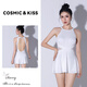 COSMICKISS泳衣女2025新款爆款遮肚顯瘦沙灘裙白色裙式連體平角褲保守溫泉 白色 均碼 【建議70-110斤】