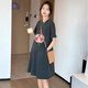 敏潮格倫孕婦夏季連衣裙時(shí)尚寬松休閑大碼薄款夏裝小個(gè)子短袖T恤裙子 深灰色 XXL