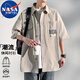 NASA MARVEL短袖襯衫男士夏季半截袖翻領(lǐng)潮流外套輕薄冰絲休閑服 淺灰 3XL