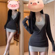 妙奕嘉長(cháng)袖純欲吊帶連衣裙女2025春秋新品裙子夏季女裝套裝兩件套包臀裙 辣妹風(fēng)掛脖吊帶包臀連衣裙 L 【建議100-115斤】