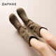 達(dá)芙妮（DAPHNE）長(zhǎng)筒靴女舒適加絨保暖堆堆長(zhǎng)靴2024冬季新款百搭不過(guò)膝平底女靴 卡其 單層 37 (235mm)