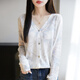 LISLAVE2025春夏新款V領(lǐng)圓領(lǐng)針織開衫女外套印花薄款寬松休閑百搭長袖女 花蕊線條 YZR-AG-836竹節(jié)麻 M （適合90-110斤）