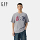 GAP男女裝夏季款純棉貼布繡logo短袖T恤寬松百搭上衣729364 淺灰色 L (175/96A) 亞洲尺碼