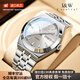 I&W CARNIVAL HWGUOJI瑞士手表男全自動機械表進口機芯雙日歷夜光防水腕表名表十大品牌 愛沃馳鋼帶銀灰-進口機芯-精美禮盒【732】