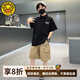 G.DUCKKIDS小黃鴨男童polo衫短袖t恤夏季套裝2025新款男孩大童夏裝半袖上衣 黑色T恤+卡其短褲套裝 140 (建議125-135cm 7-8周歲）