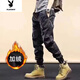 花花公子加絨工裝褲男士秋冬季美式復古寬松加厚束腳褲潮牌戶(hù)外登山休閑褲 黑色 保暖 加絨 XL 120-135斤