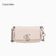 Calvin Klein休閑單肩鏈條包包字母旋扣翻蓋CK女包斜挎馬鞍包 PS2-貝殼粉 OS