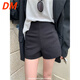 DALEY MODE黑色短褲女高腰A字彈力短褲修身顯瘦百搭熱褲短褲百搭時(shí)尚短褲女1 黑色扣子款 S