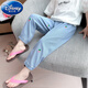 迪士尼女童薄款褲子2025夏季寶寶外穿夏裝牛仔褲兒童春秋彈力防蚊褲長褲淺藍(lán)色.草莓 褲子120