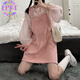 EPET元?dú)忭n版純色背帶牛仔短裙女夏裝寬松百搭愛心甜美減齡吊帶連衣裙 粉色背帶裙 面料 S 80-95斤