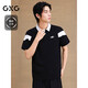 GXG男裝【涼感】肩部拼接撞色休閑polo衫 黑色 175/L