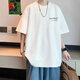 POUM短袖T恤男新款夏季簡(jiǎn)約圓領(lǐng)印花潮流潮牌日常百搭上衣 XHWP-B2012白色 L 【建議115-130斤】