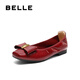 百麗（Belle）簡(jiǎn)約蝴蝶結柔軟牛皮平底便鞋女款商場(chǎng)同款通勤淺口單鞋D8B1DAQ5 酒紅 39 (245mm)