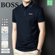 BOSS夏季Polo衫桑蠶絲長(zhǎng)絨棉翻領(lǐng)短袖商務(wù)休閑男裝上衣T恤 T6201實(shí)體店-藏青 3XL 適合173-200斤