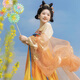 重回漢唐長安渡原創(chuàng)唐制齊胸破裙套裝國風(fēng)漢服女款春夏 上淺黃下橘黃齊胸套裝/現(xiàn)貨 M 160