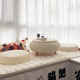 臨谷輕奢飄窗桌小茶幾榻榻米地臺桌飄窗茶幾三件套飄窗小桌子和坐墊 奶白色收納款 小號直徑50厘米