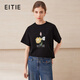 愛(ài)特愛(ài)（EITIE）【彩色珠片繡花T恤】字母印花休閑短袖上衣夏季新款B2502606 極簡(jiǎn)黑20 L (165)