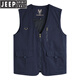 JEEP SPIRIT男士無(wú)領(lǐng)純棉馬甲春秋背心多口袋馬夾中老年休閑寬松大碼坎肩外套 深藍色 M