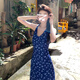 FSHE海邊度假風(fēng)藍(lán)色掛脖露背碎花連衣裙女長(zhǎng)裙2025新款夏日絕美小裙子 【藍(lán)色】 S 40/45kg