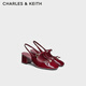 CHARLES&KEITH25夏新品蝴蝶結(jié)仿珍珠粗跟瑪麗珍涼鞋CK1-60361558 Burgundy葡萄酒紅色 36 （230）