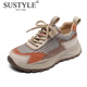 SUSTYLE奢侈高端品牌高檔2025春夏新款阿甘鞋撞色單鞋休閑透氣網(wǎng)面老爹鞋 棕橙 35