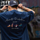 JEEP SPIRIT吉普日系短袖T恤男士夏季趣味沖浪印花上衣體恤打底衫 藏青  XL 