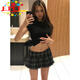 EPET美式復(fù)古格紋百褶裙女2025新款夏季低腰外穿半身裙顯瘦a字短裙子 灰格紋 M 80-100斤