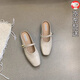 百麗踏平底包頭半拖鞋女夏外穿2025新款一腳蹬銀色單鞋孕婦涼拖鞋穆勒鞋 米白色 39
