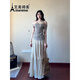 艾美琦美（AIMEIQIMEI）新款連衣裙子女裝套裝溫柔風(fēng)夏季穿搭2025一字肩上衣女兩件套夏天 咖色上衣+半身裙一套 S