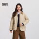 森馬（Semir）[商場(chǎng)同款]棉服女中長(zhǎng)款輕薄寬松拼接翻領(lǐng)2024冬棉衣101724112007
