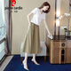 皮爾卡丹（pierre cardin）小香風(fēng)裙子兩件套上衣休閑收腰簡(jiǎn)約棉麻半身裙時(shí)尚大版女裝夏季套 卡其色【優(yōu)雅兩件套】 XL (建議120-140斤)