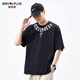 胖哥哥大碼男裝加肥加大印花圓領(lǐng)短袖T恤男胖子寬松大號體恤衫夏季上衣 黑色 7XL （280-300斤）