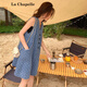 拉夏貝爾（La Chapelle）無(wú)袖背心牛仔連體褲女夏V領(lǐng)韓版寬松顯瘦氣質(zhì)感小個(gè)子連衣褲 牛仔藍   M 建議120斤以?xún)? title=
