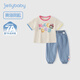 JELLYBABY[7A抗菌]女童短袖套裝6寶寶T恤長(cháng)褲小童可愛(ài)薄兩件套兒童衣服女孩 杏色 110 CM