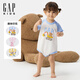 Gap嬰兒2025夏季新款純棉印花logo撞色插肩袖連體衣兒童裝774571 藍(lán)色 80cm (9-18月) 亞洲尺碼