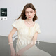 三彩2025夏季新款萊賽爾繡花圓領(lǐng)泡泡袖連衣裙收腰長(cháng)裙F