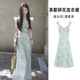 微光里2025春夏新款法式吊帶碎花連衣裙女氣質(zhì)修身超美海邊度假沙灘長(cháng)裙 茶歇法式碎花裙綠色M碼80-105斤