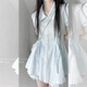 MR.KA藍(lán)色polo領(lǐng)收腰短袖連衣裙女夏季學(xué)院風(fēng)少女裙子甜美短褲裙兩件套 藍(lán)色 L (建議105-115斤)