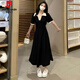 皮爾卡丹（pierre cardin）大碼法式溫柔學(xué)院風(fēng)連衣裙女夏季氣質(zhì)長裙胖mm遮肉顯瘦polo領(lǐng)裙子 黑色【穿搭/一整套茶系名媛/氣場 4XL 【180-200斤】