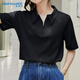 真維斯（JEANSWEST）純棉T恤女2025春季新款復(fù)古風(fēng)休閑寬松半拉鏈純棉短袖女