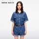 MISS SIXTY2025夏季新款牛仔連體褲女配腰帶含天絲短袖復(fù)古休閑 中藍(lán) S
