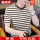 恒源祥夏季新款男士純棉短袖T恤男冰絲棉圓領(lǐng)條紋半截袖體恤男裝海魂衫 父親節(jié)衣服-咖啡色 M (適合85-100斤)