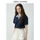 VEGA CHANG短袖t恤女2025新款夏季學(xué)院風(fēng)氣質(zhì)減齡假兩件休閑上衣 藏青色 M