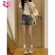 OTST美式復古辣妹牛仔短褲女2025新款夏季設計感做舊高腰顯瘦a字熱褲 做舊藍 L 100-110斤