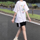 妙奕嘉黑色運動(dòng)短褲女外穿夏季五分褲休閑寬松短褲中考體考跑步美式直筒 側邊三斜杠休閑五分褲【黑色】 L 【建議112斤以?xún)取? title=